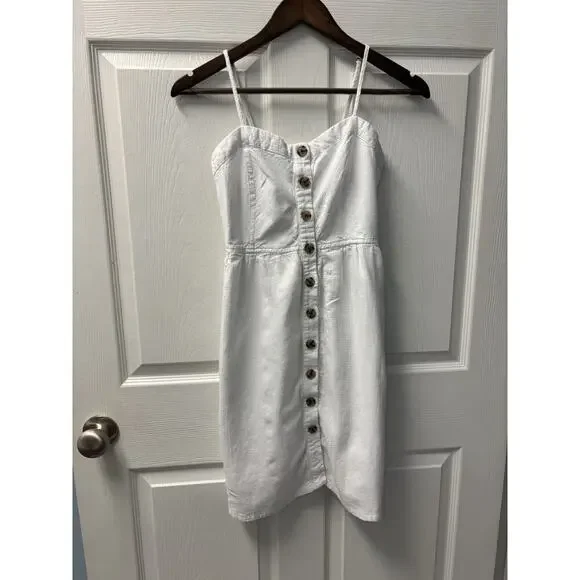 chinese dress ladies Gifts Summer V-Neck Ruffle Short Sleeve Casual Solid Aline Swing Dress  White Linen Dress (XS, Beige) at Amazon Women's Clothing store